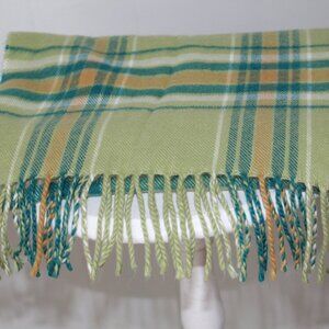 Cashmere Scarf Made in Scotland Green Tartan Plaid Fringe Ends